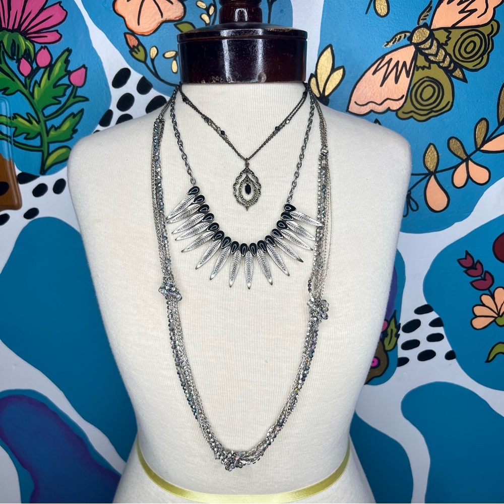 Silver tone Layered Necklace Set